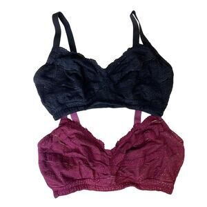 Cosabella Dolce Curvy Bralette Lot of (2) Wireless Bras Size M, Black / Burgundy